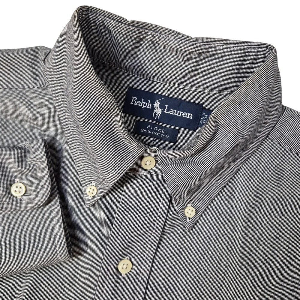 Ralph Lauren Blake Shirt Large Black White Micro Check Cotton Button Down Oxford